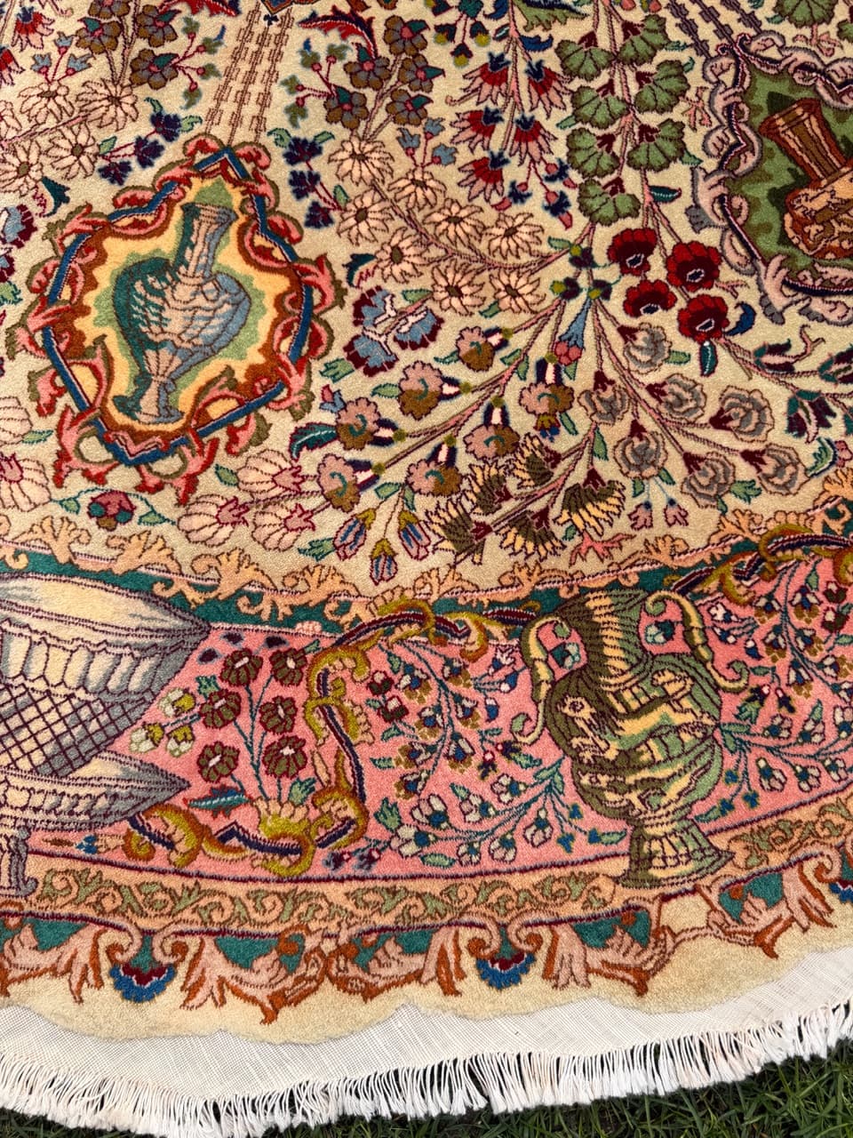 Dywan okrągły Tabriz Raj 220x220 cm, beżowy, wełna kaszmirowa jedwab, Iran - 301971