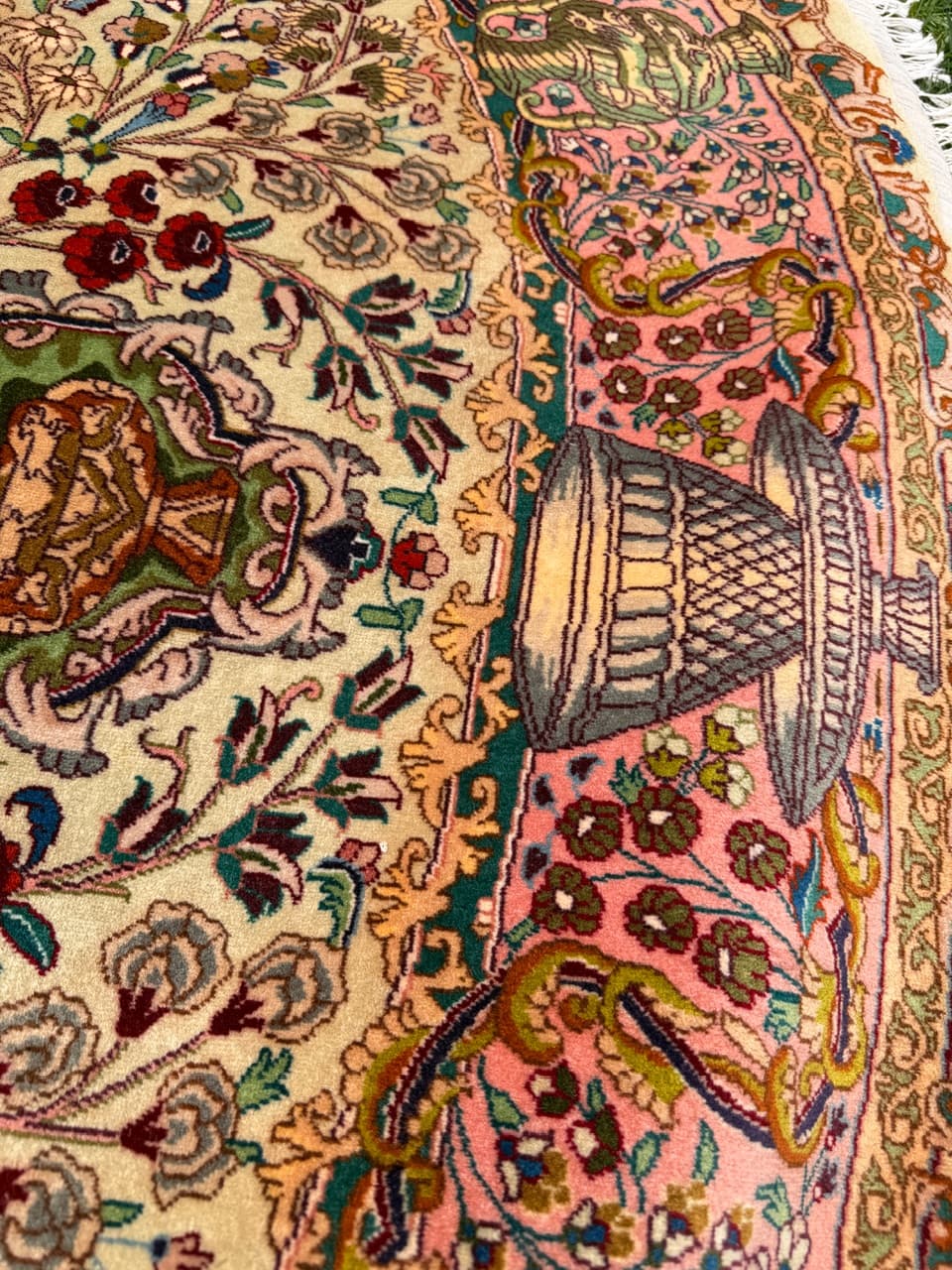 Dywan okrągły Tabriz Raj 220x220 cm, beżowy, wełna kaszmirowa jedwab, Iran - 301974