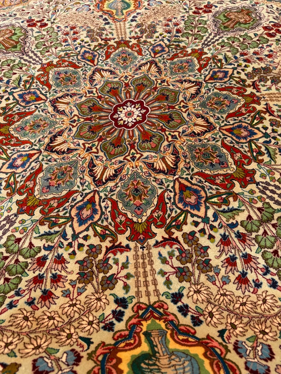 Dywan okrągły Tabriz Raj 220x220 cm, beżowy, wełna kaszmirowa jedwab, Iran - 301978