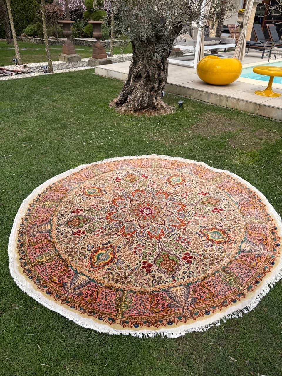Dywan okrągły Tabriz Raj 220x220 cm, beżowy, wełna kaszmirowa jedwab, Iran - 301969
