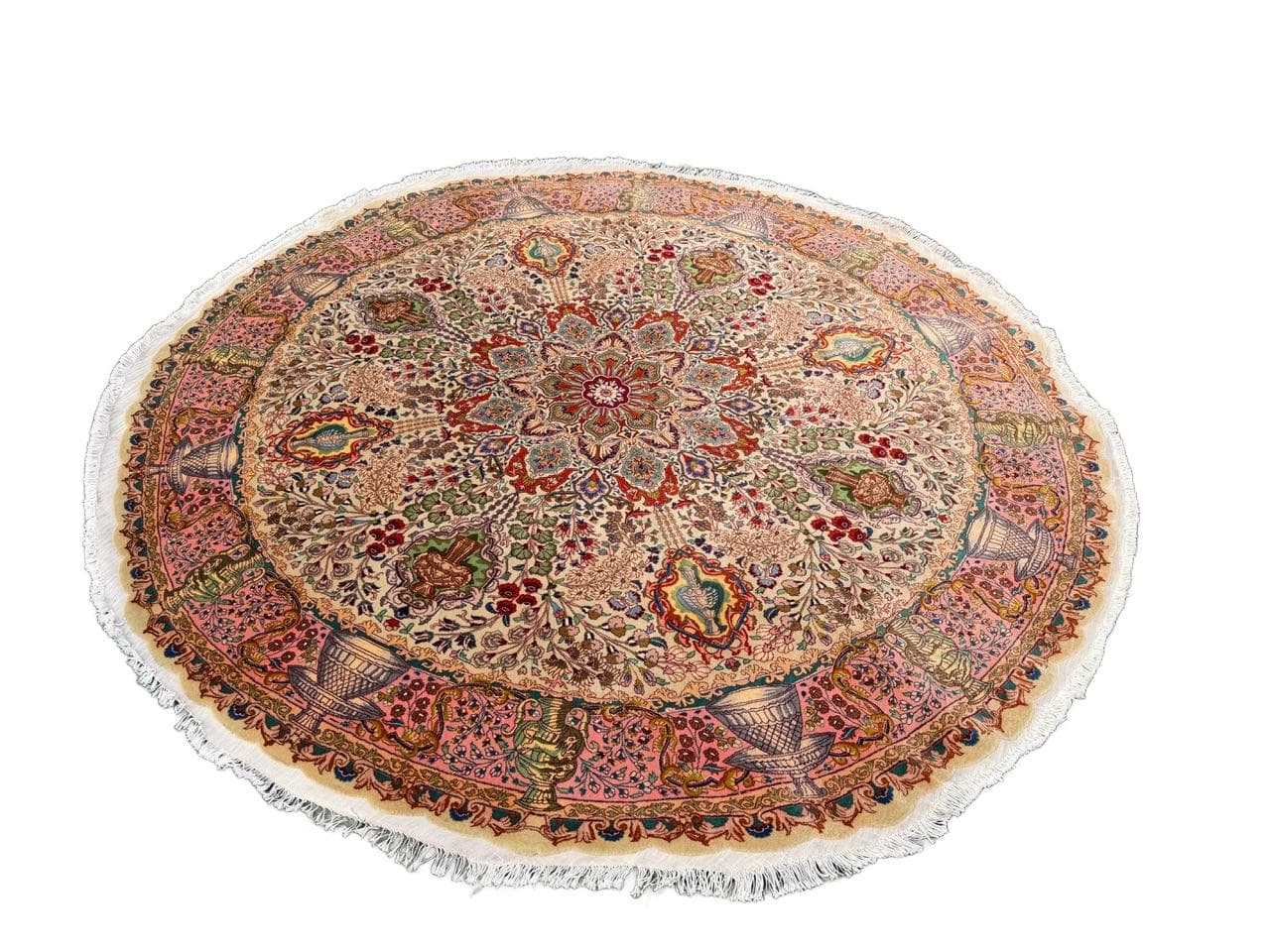 Dywan okrągły Tabriz Raj 220x220 cm, beżowy, wełna kaszmirowa jedwab, Iran