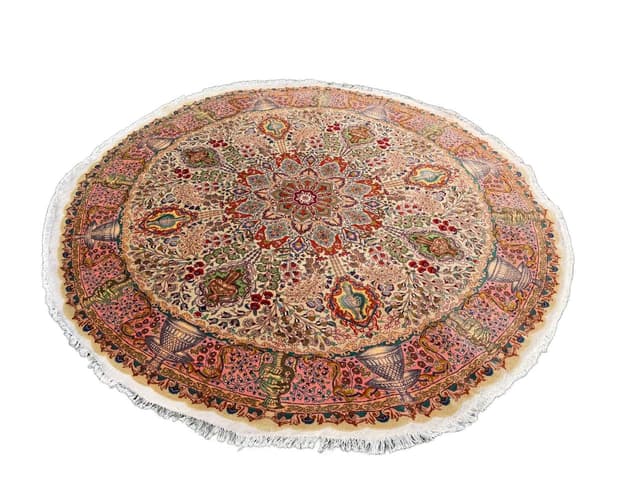 Dywan okrągły Tabriz Raj 220x220 cm, beżowy, wełna kaszmirowa jedwab, Iran - WYMIARY
