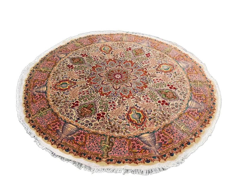 Dywan okrągły Tabriz Raj 220x220 cm, beżowy, wełna kaszmirowa jedwab, Iran