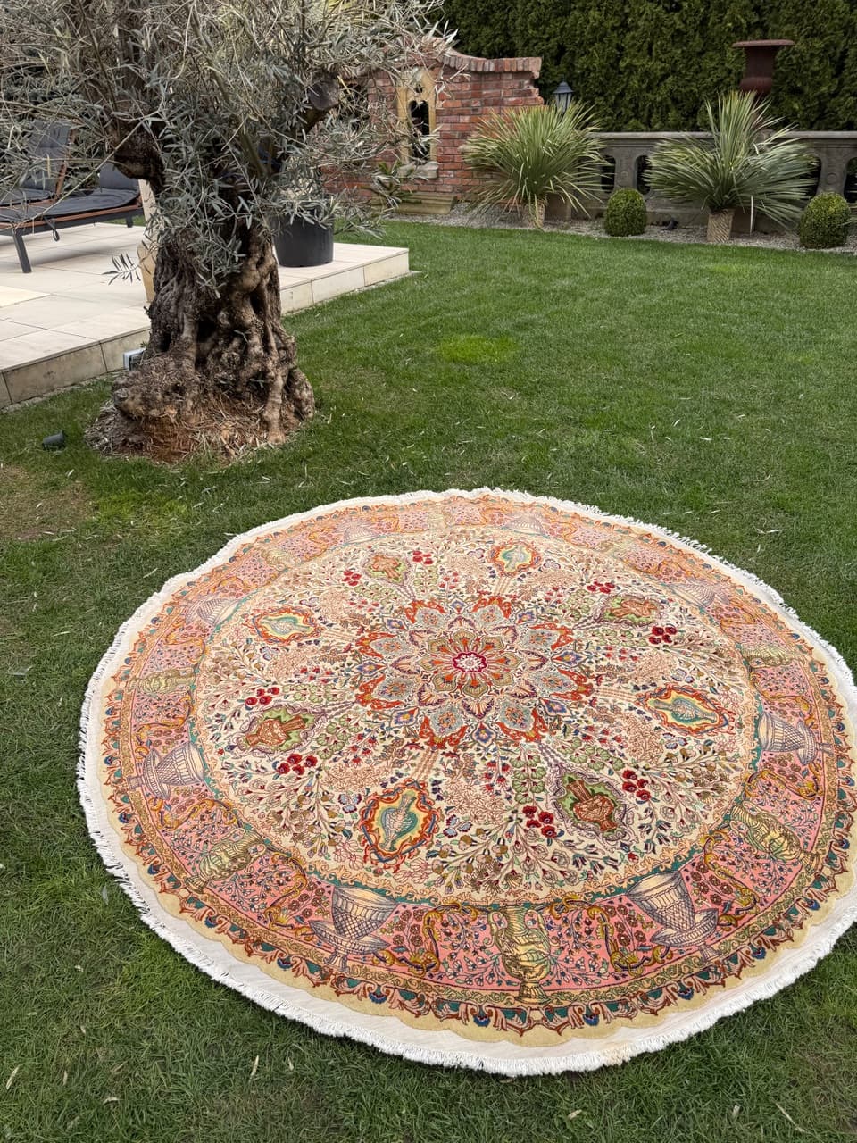 Dywan okrągły Tabriz Raj 220x220 cm, beżowy, wełna kaszmirowa jedwab, Iran - 301966