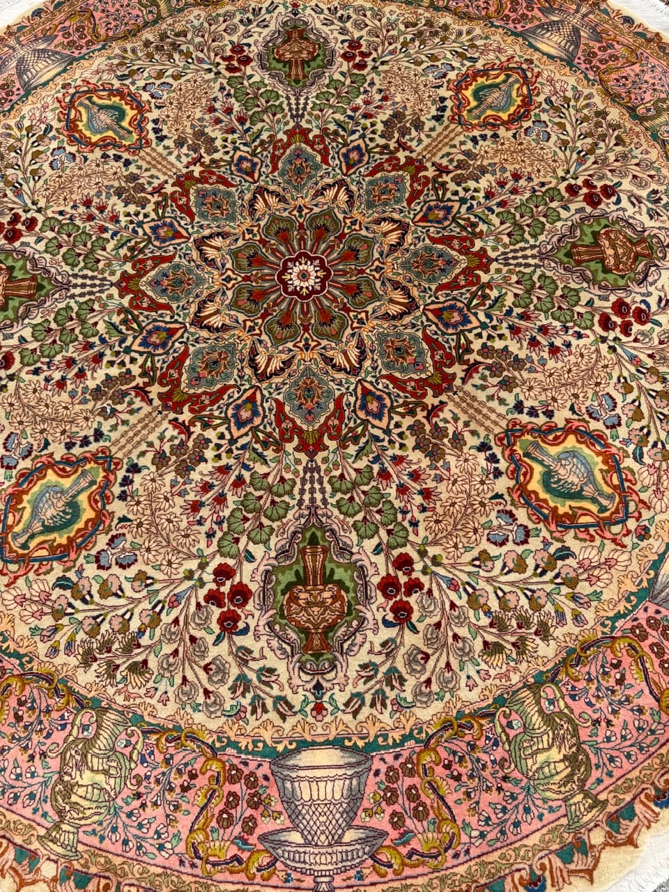 Dywan okrągły Tabriz Raj 220x220 cm, beżowy, wełna kaszmirowa jedwab, Iran - 301979