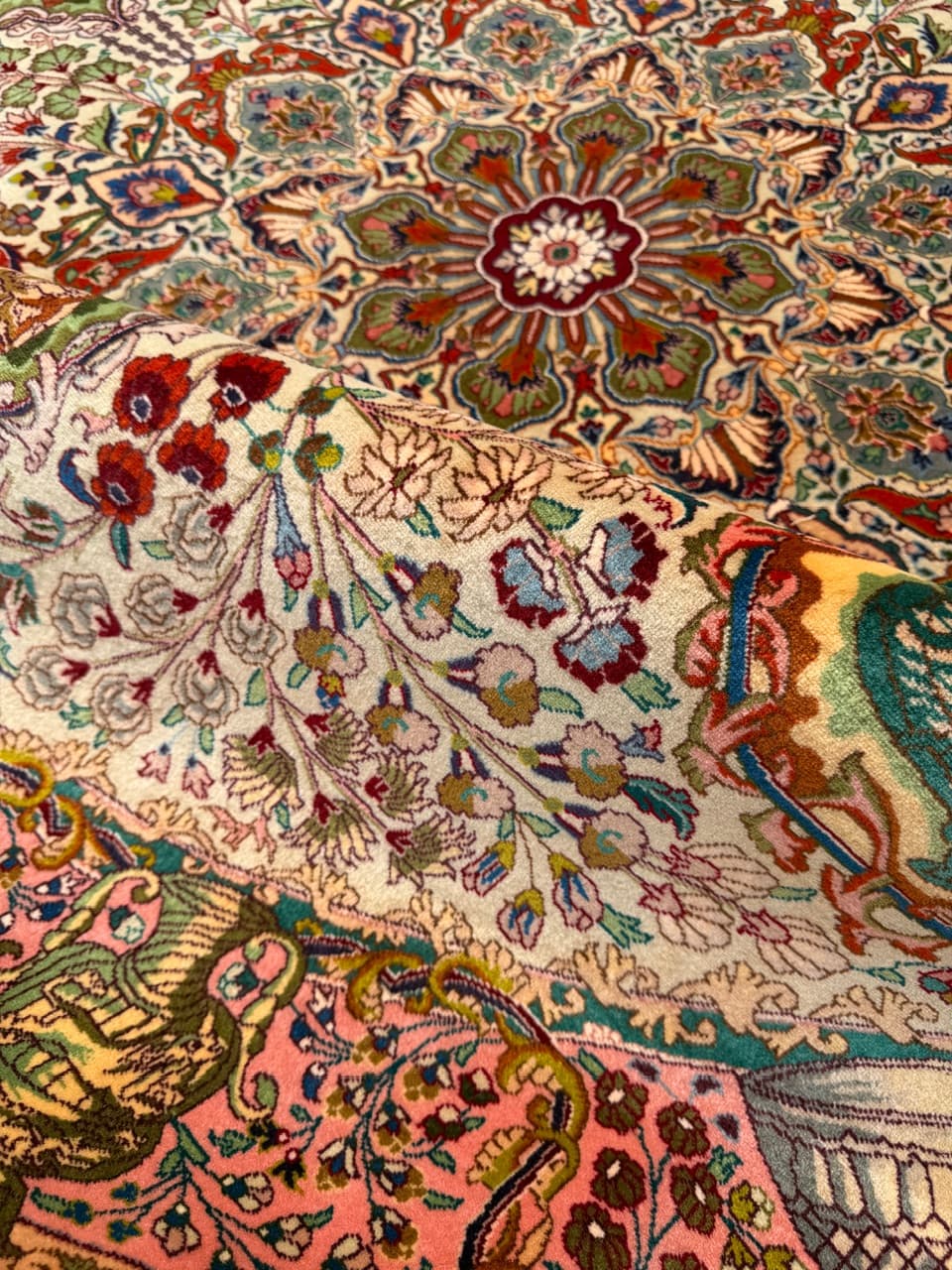 Dywan okrągły Tabriz Raj 220x220 cm, beżowy, wełna kaszmirowa jedwab, Iran - 301973