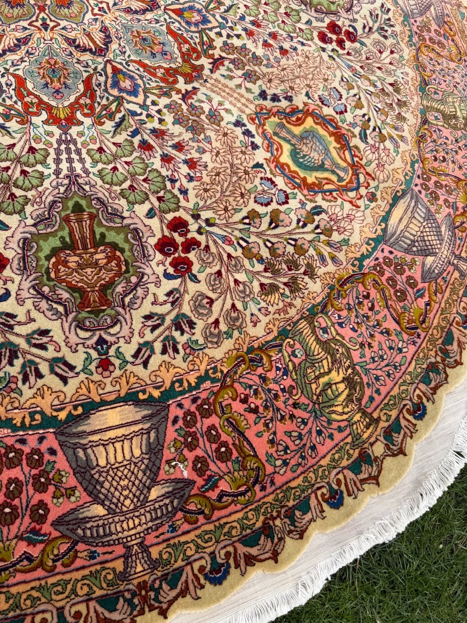 Dywan okrągły Tabriz Raj 220x220 cm, beżowy, wełna kaszmirowa jedwab, Iran - 301970