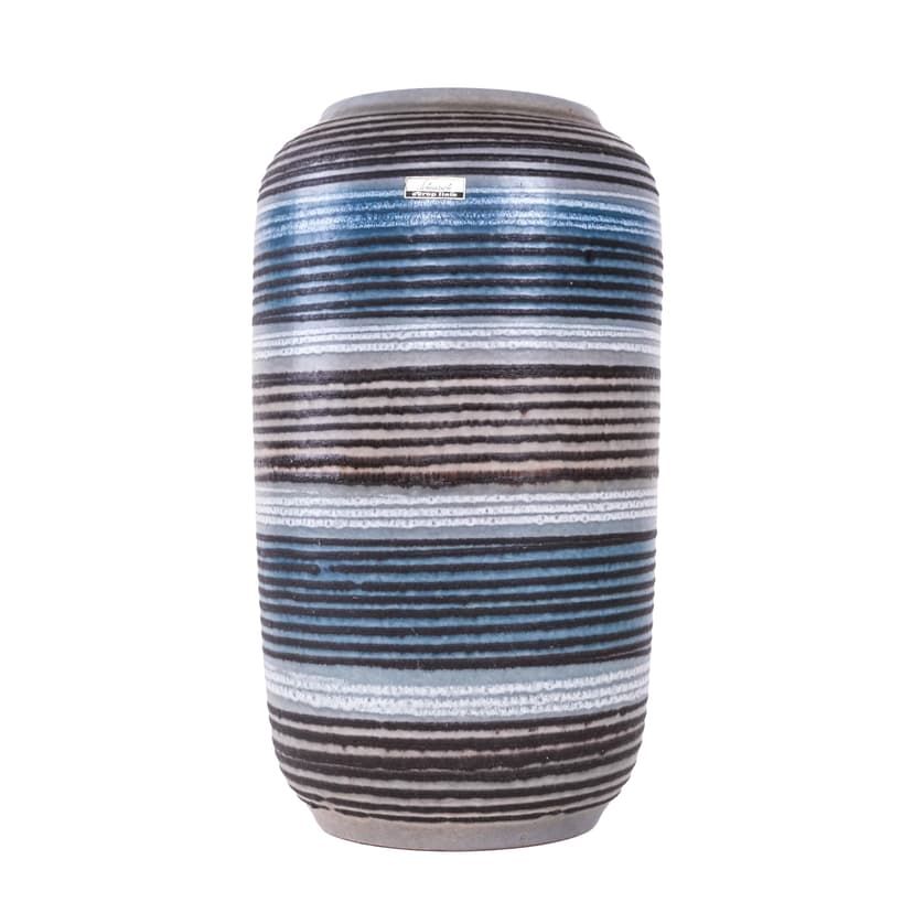 Wazon Stripe, niebieski szary brązowy, kamionka, Niemcy, lata 70.