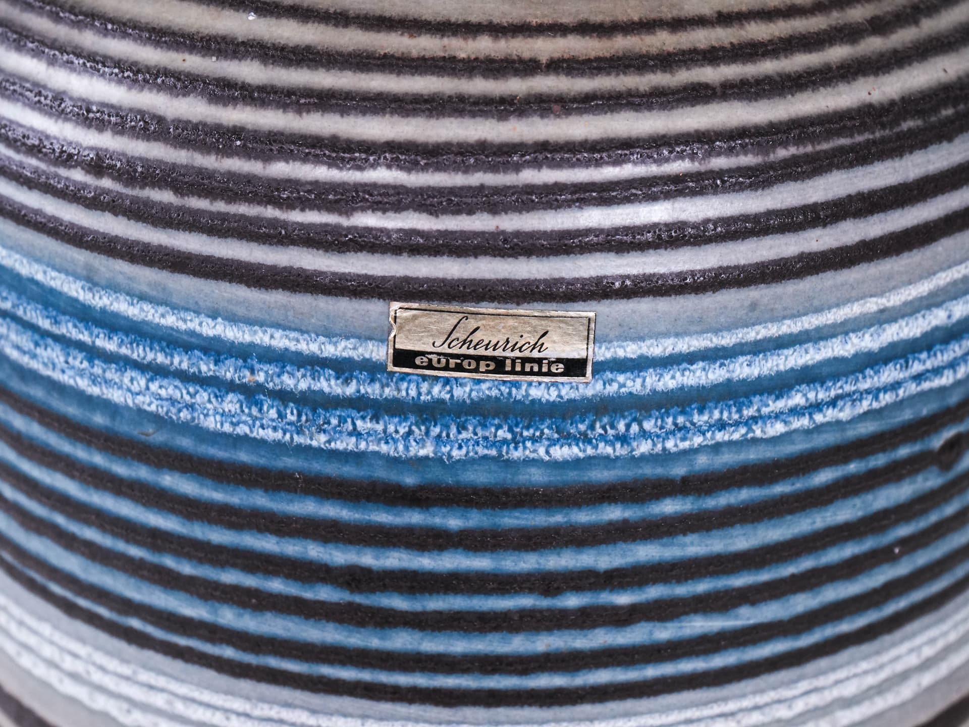 Wazon Stripe, niebieski szary brązowy, kamionka, Niemcy, lata 70. - 302068