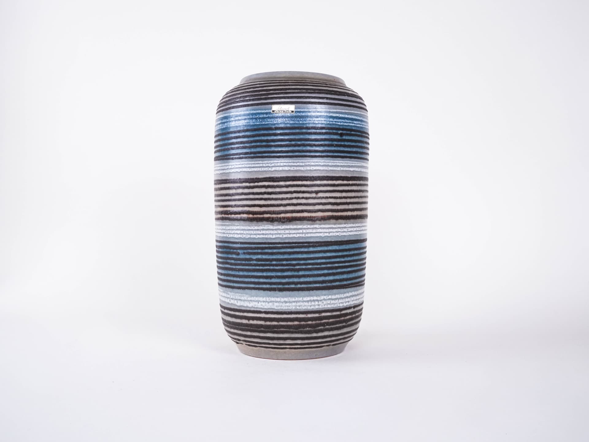 Wazon Stripe, niebieski szary brązowy, kamionka, Niemcy, lata 70. - 302063