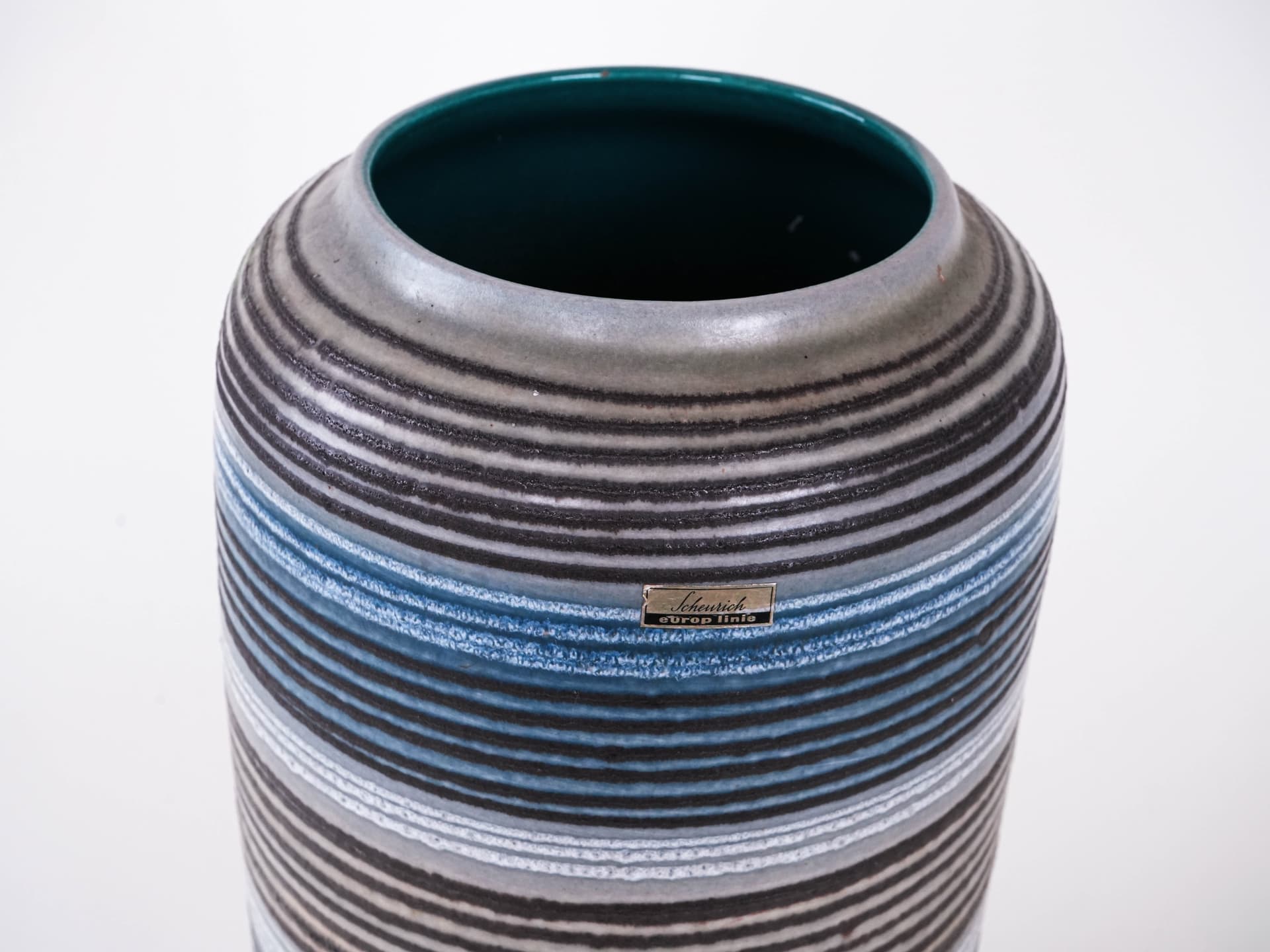 Wazon Stripe, niebieski szary brązowy, kamionka, Niemcy, lata 70. - 302067