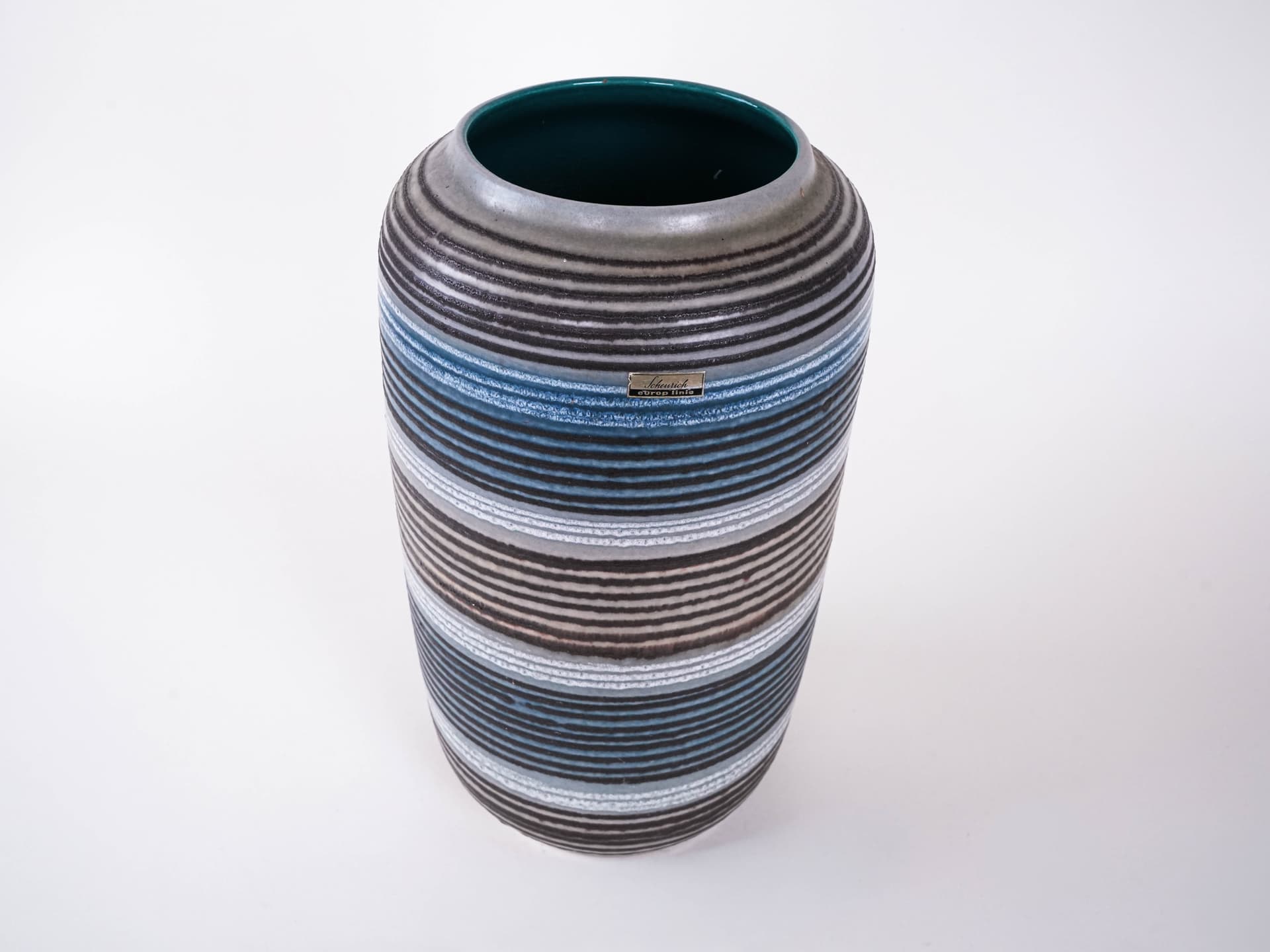 Wazon Stripe, niebieski szary brązowy, kamionka, Niemcy, lata 70. - 302062