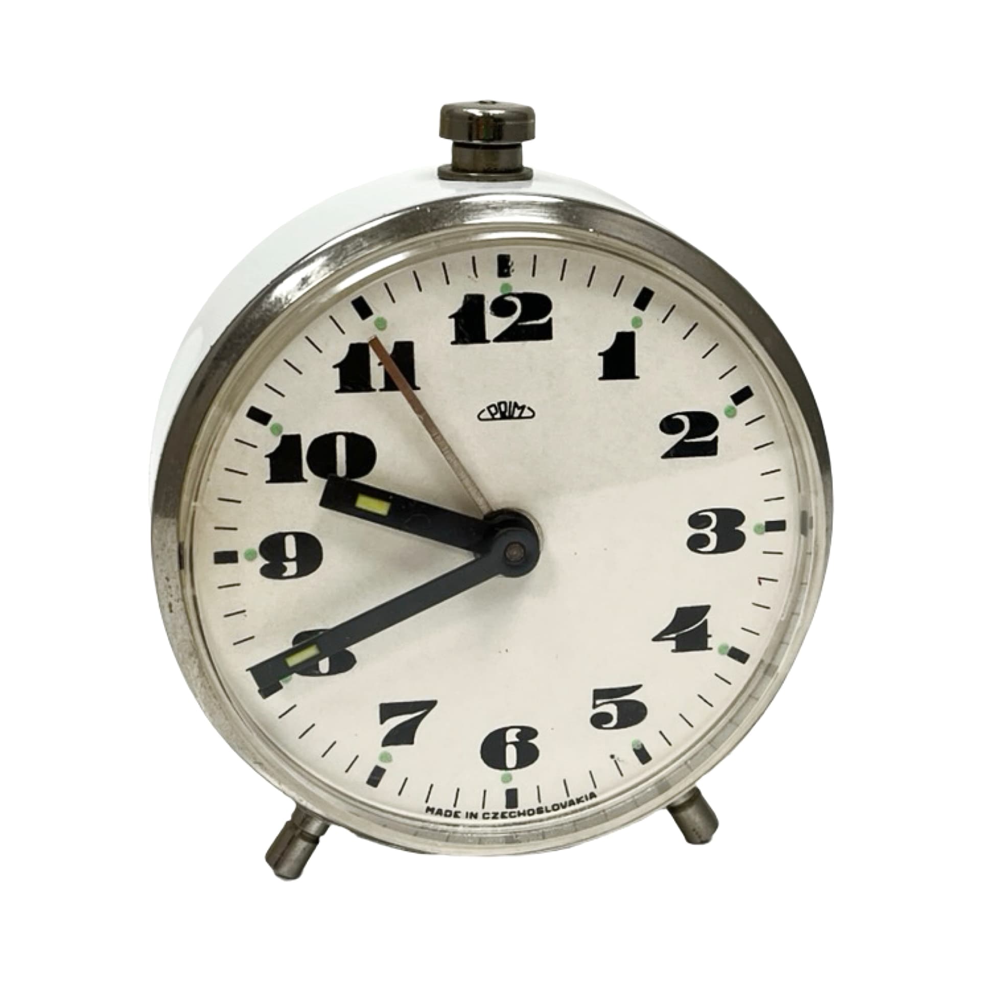 Budzik mechaniczny, bordowy, metal chrom, PRIM, Czechosłowacja, lata 60. - 302374