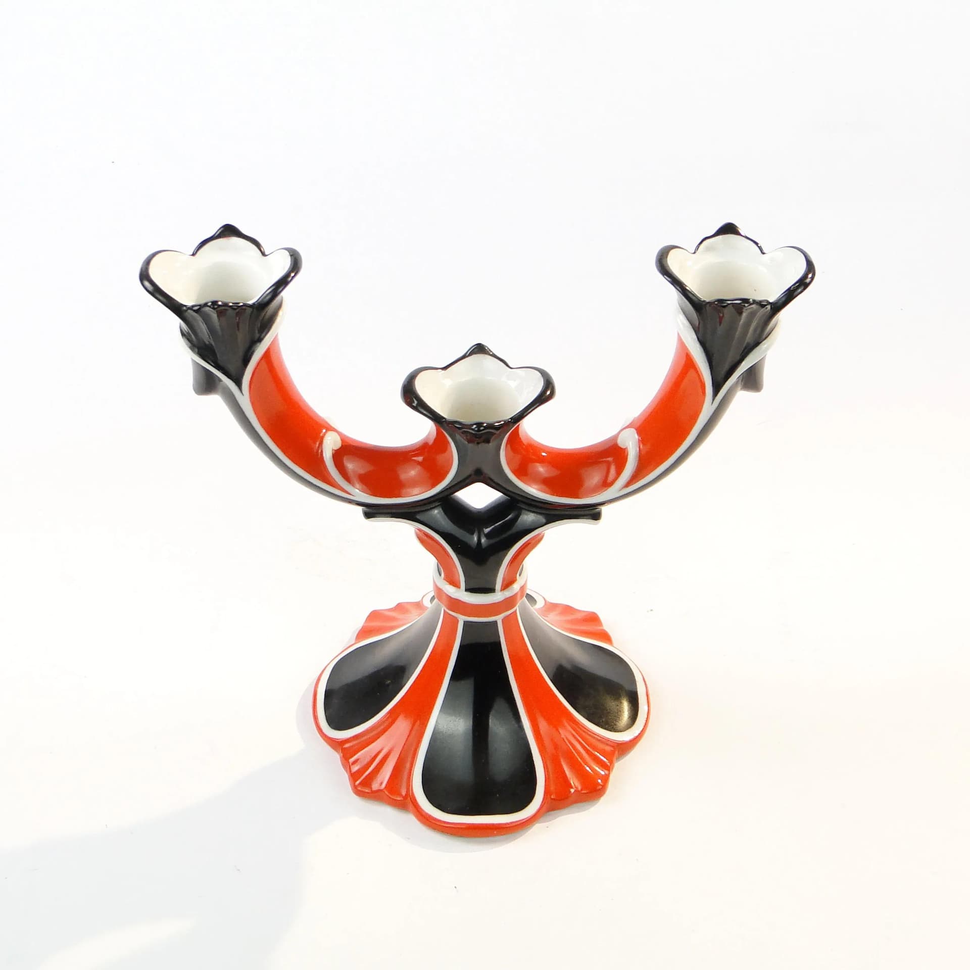 Świecznik art deco, porcelana czarna, Schlaggenwald, Czechy, lata 20. - 22230