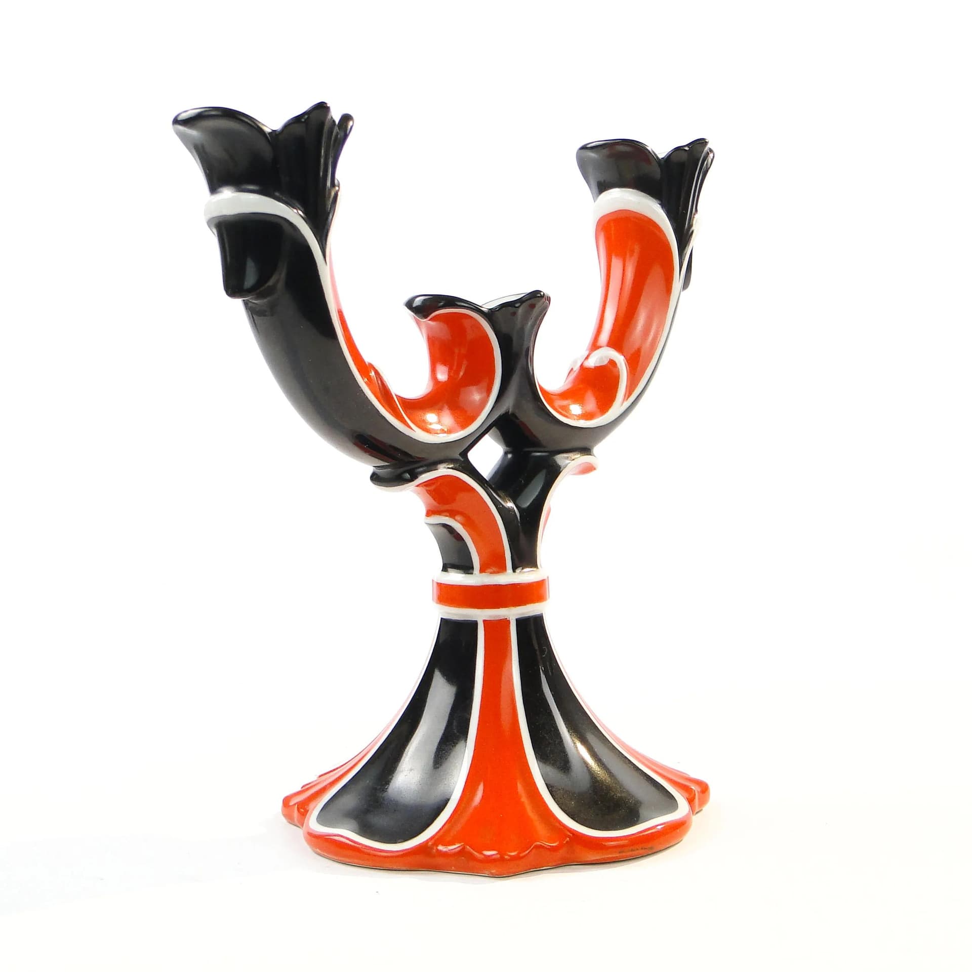 Świecznik art deco, porcelana czarna, Schlaggenwald, Czechy, lata 20. - 22232