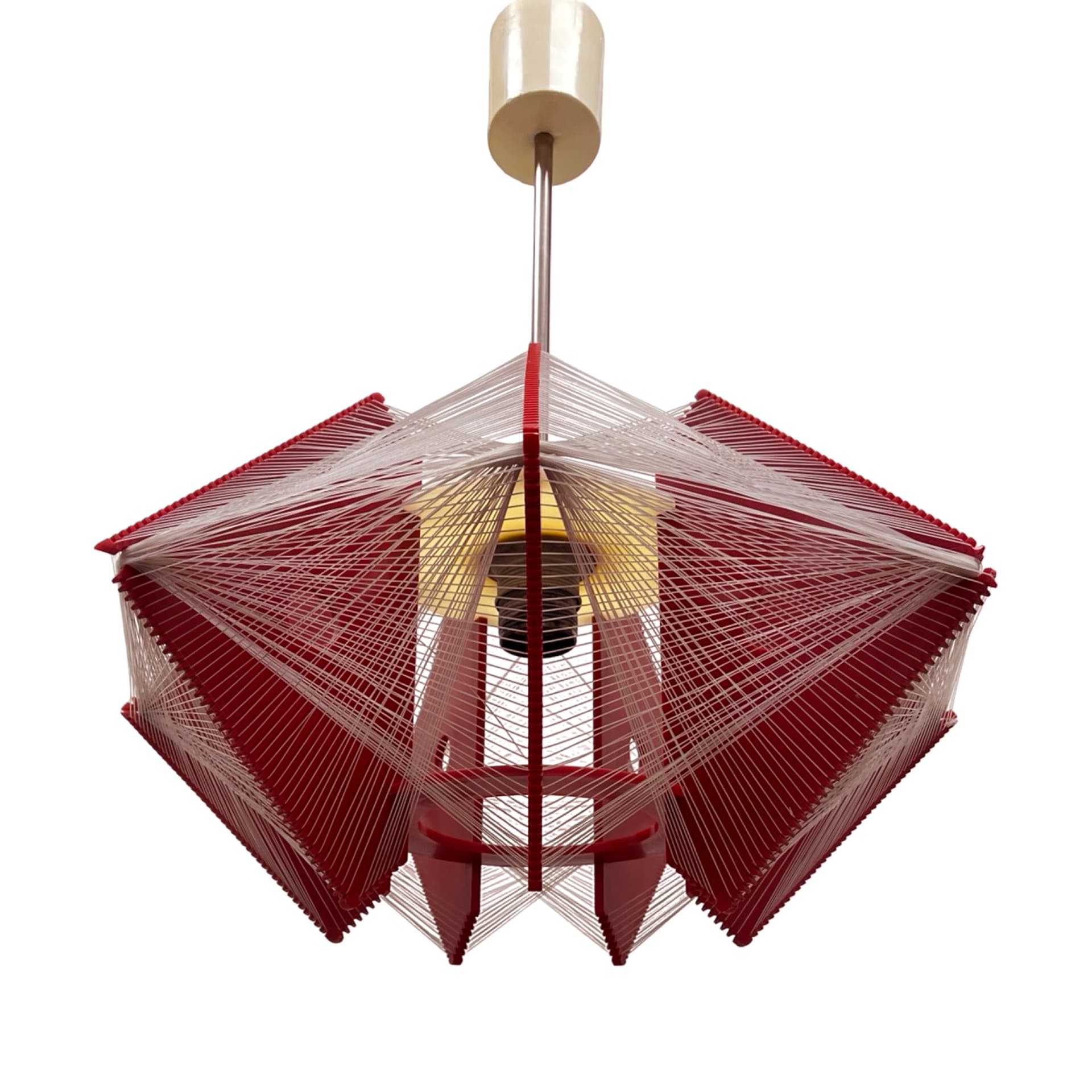 Pendant Lamp Space Age, red plastic, white nylon cords, Poland, 1970s. - 302416