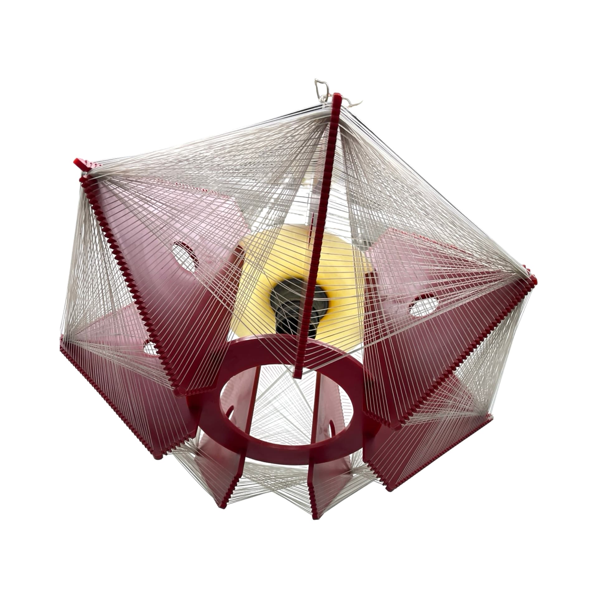 Pendant Lamp Space Age, red plastic, white nylon cords, Poland, 1970s. - 302412