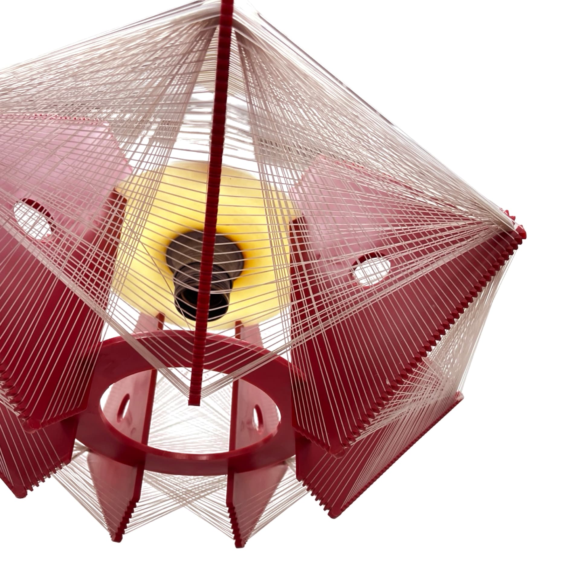 Pendant Lamp Space Age, red plastic, white nylon cords, Poland, 1970s. - 302425