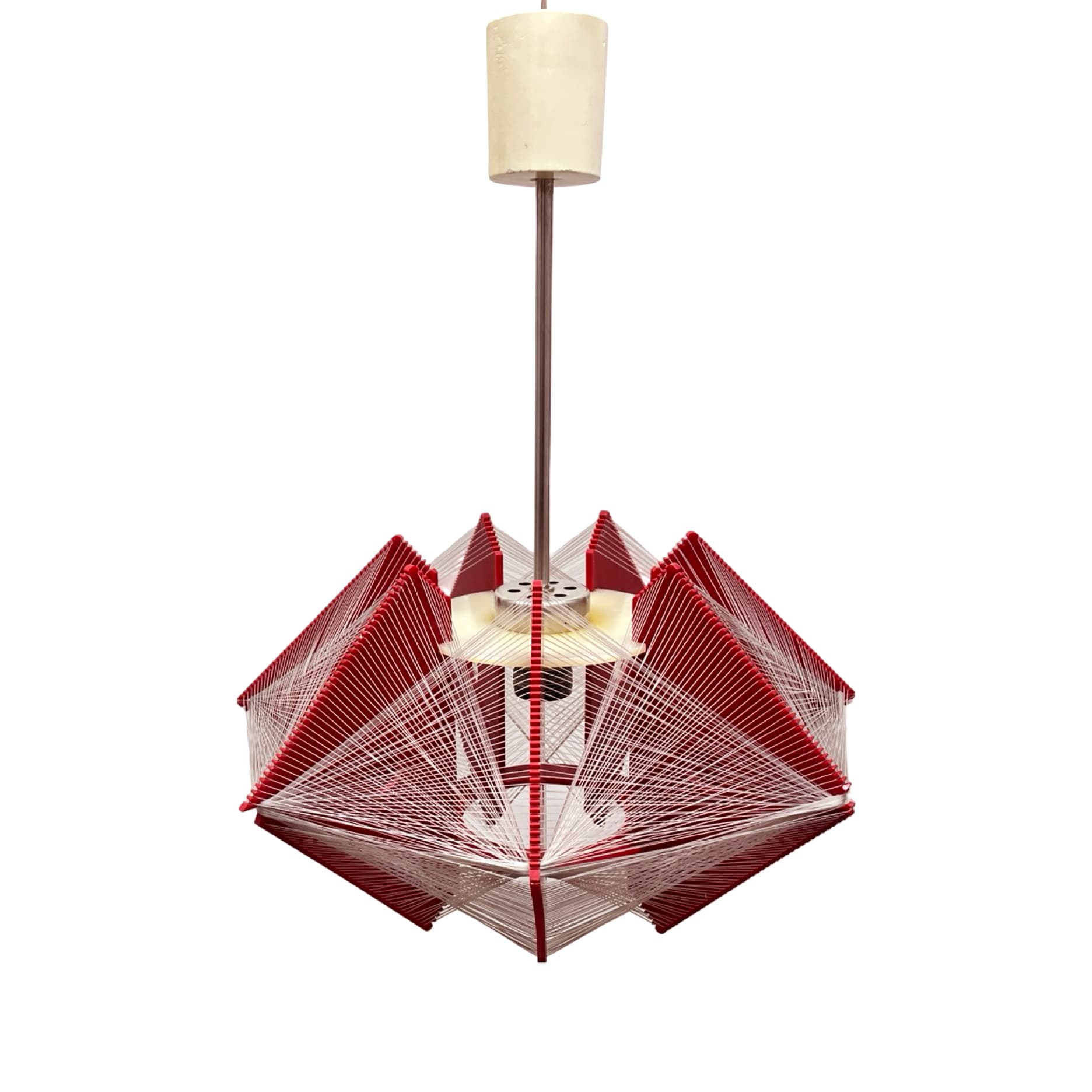 Pendant Lamp Space Age, red plastic, white nylon cords, Poland, 1970s. - 302418