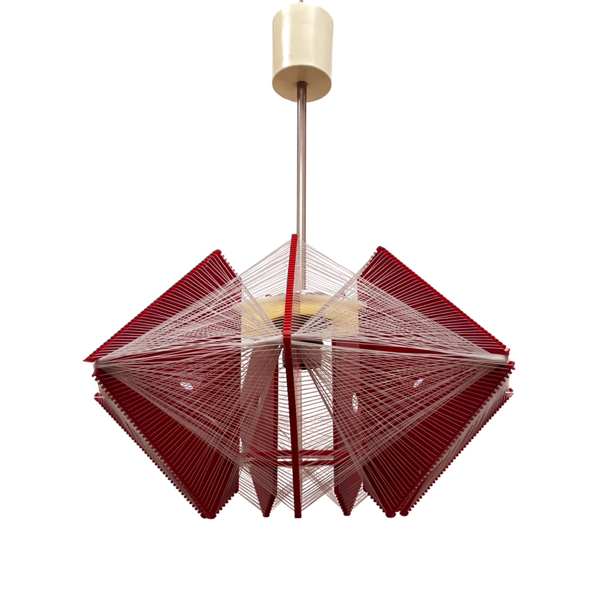 Pendant Lamp Space Age, red plastic, white nylon cords, Poland, 1970s. - 302417