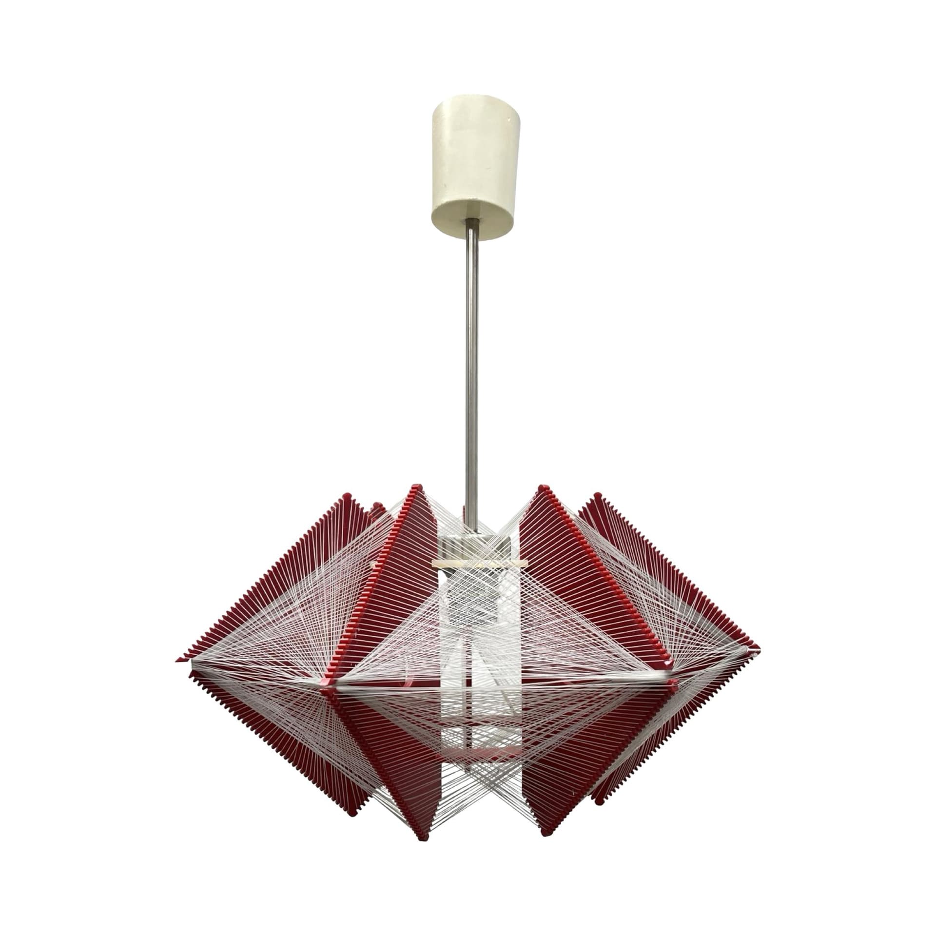 Pendant Lamp Space Age, red plastic, white nylon cords, Poland, 1970s.