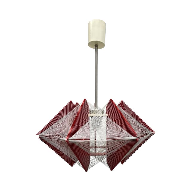 Pendant Lamp Space Age, red plastic, white nylon cords, Poland, 1970s. - DIMENSION
