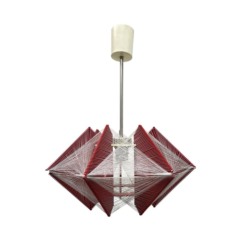 Pendant Lamp Space Age, red plastic, white nylon cords, Poland, 1970s.
