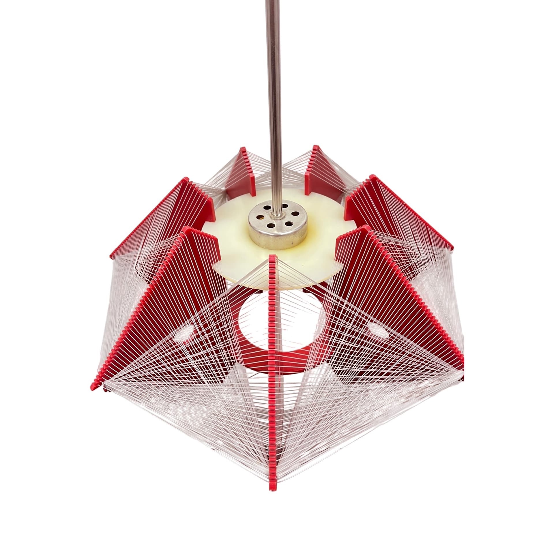 Pendant Lamp Space Age, red plastic, white nylon cords, Poland, 1970s. - 302420