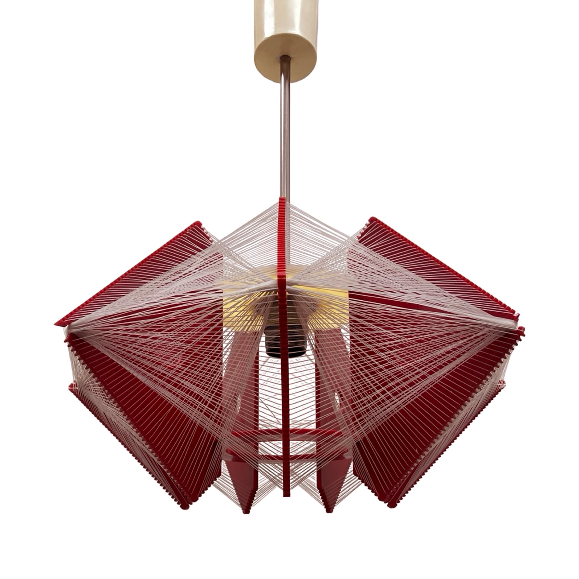 Pendant Lamp Space Age, red plastic, white nylon cords, Poland, 1970s. - 302415