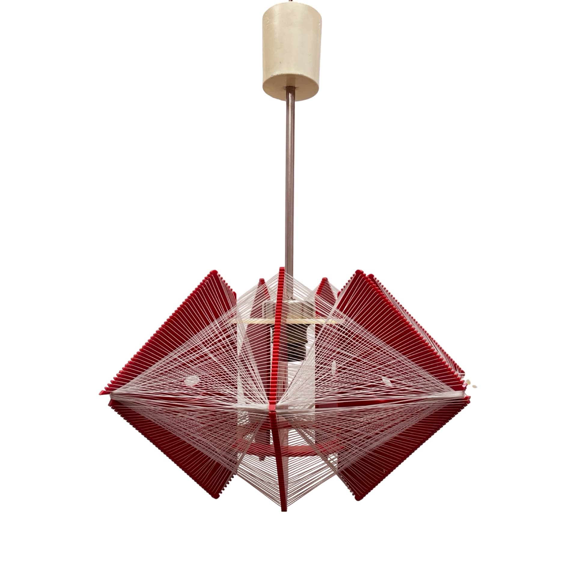 Pendant Lamp Space Age, red plastic, white nylon cords, Poland, 1970s. - 302413