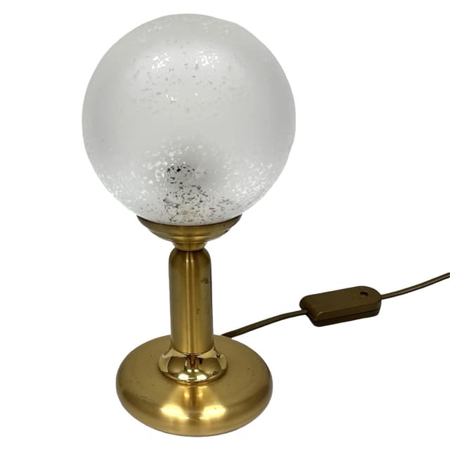Table Lamp, brass, white glass, Sölken Leuchten, Germany, 1970s. - DIMENSION