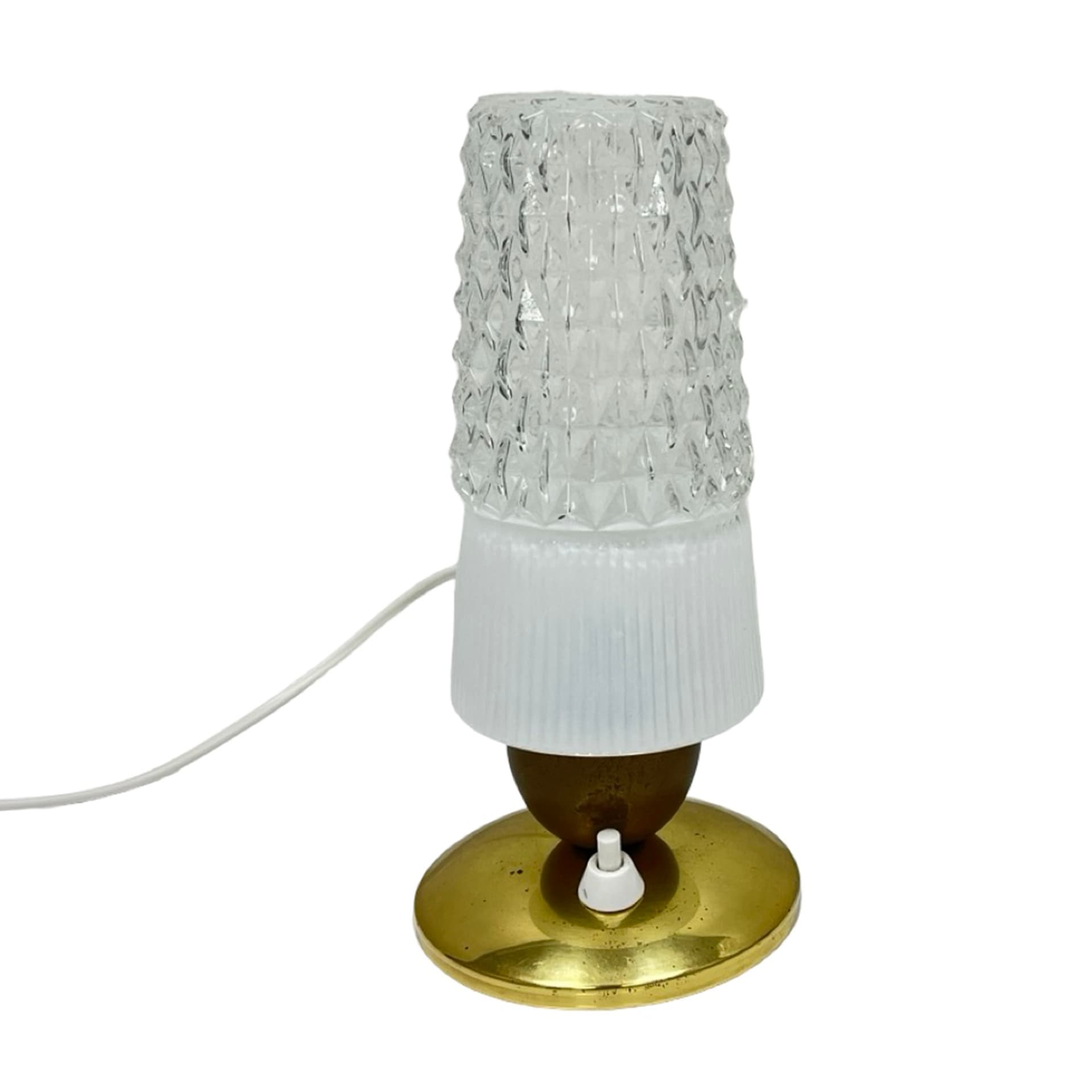 Pair of bedside lamps, white transparent glass, gold brass, Elektorinstala, Germany, 1960s. - 302450