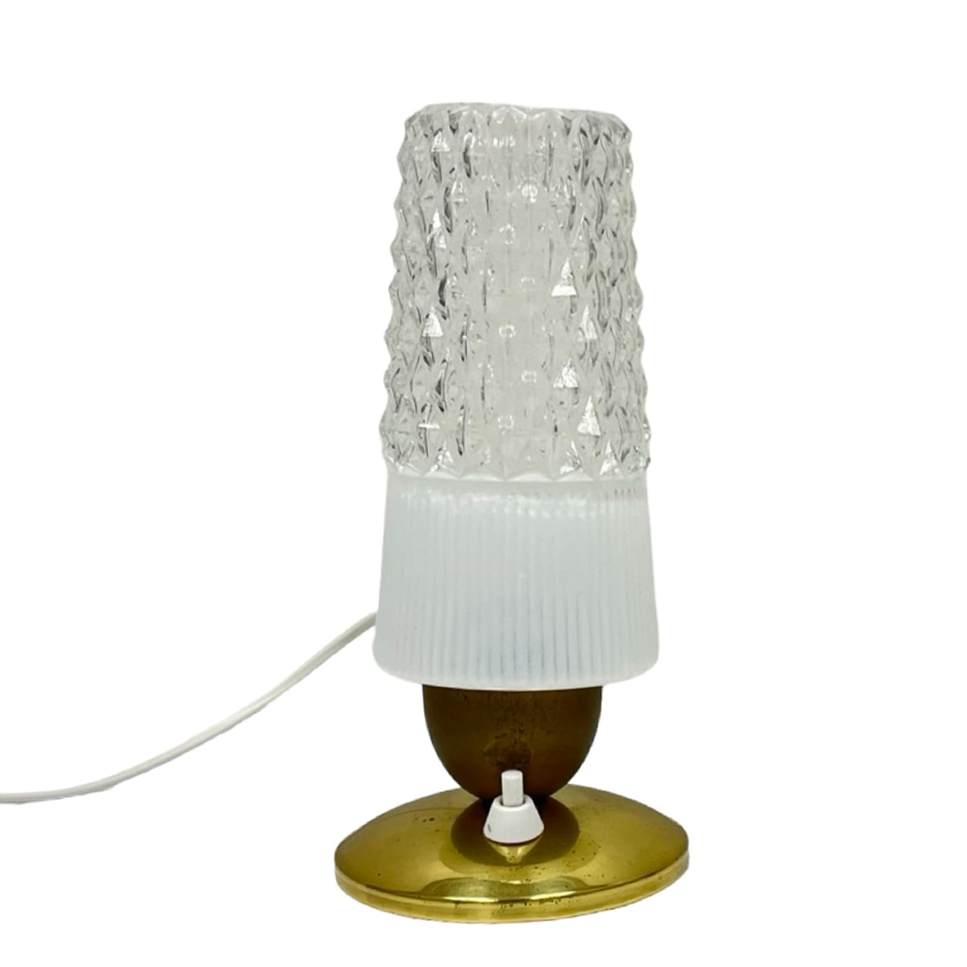 Pair of bedside lamps, white transparent glass, gold brass, Elektorinstala, Germany, 1960s. - 302455