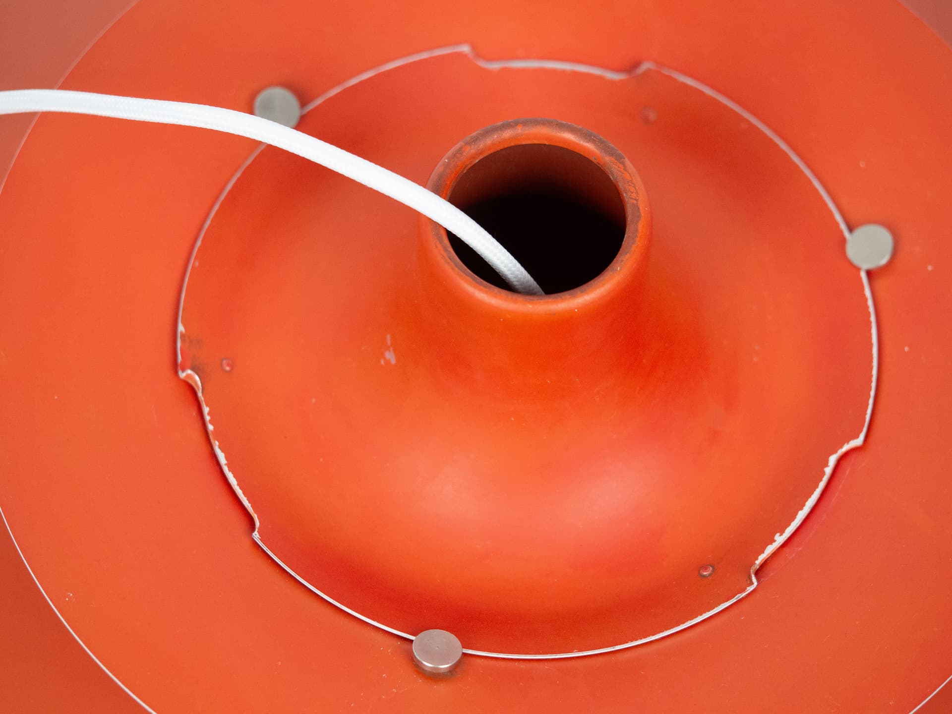 Pendant lamp PH 5, red aluminum, by P. Henningsen, Louis Poulsen, Denmark, 1980s. - 302512