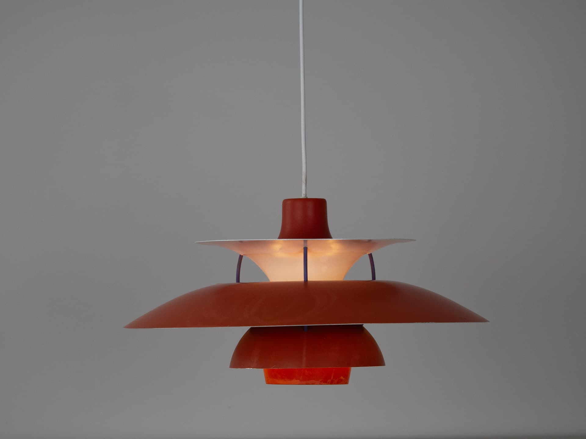 Pendant lamp PH 5, red aluminum, by P. Henningsen, Louis Poulsen, Denmark, 1980s. - 302503