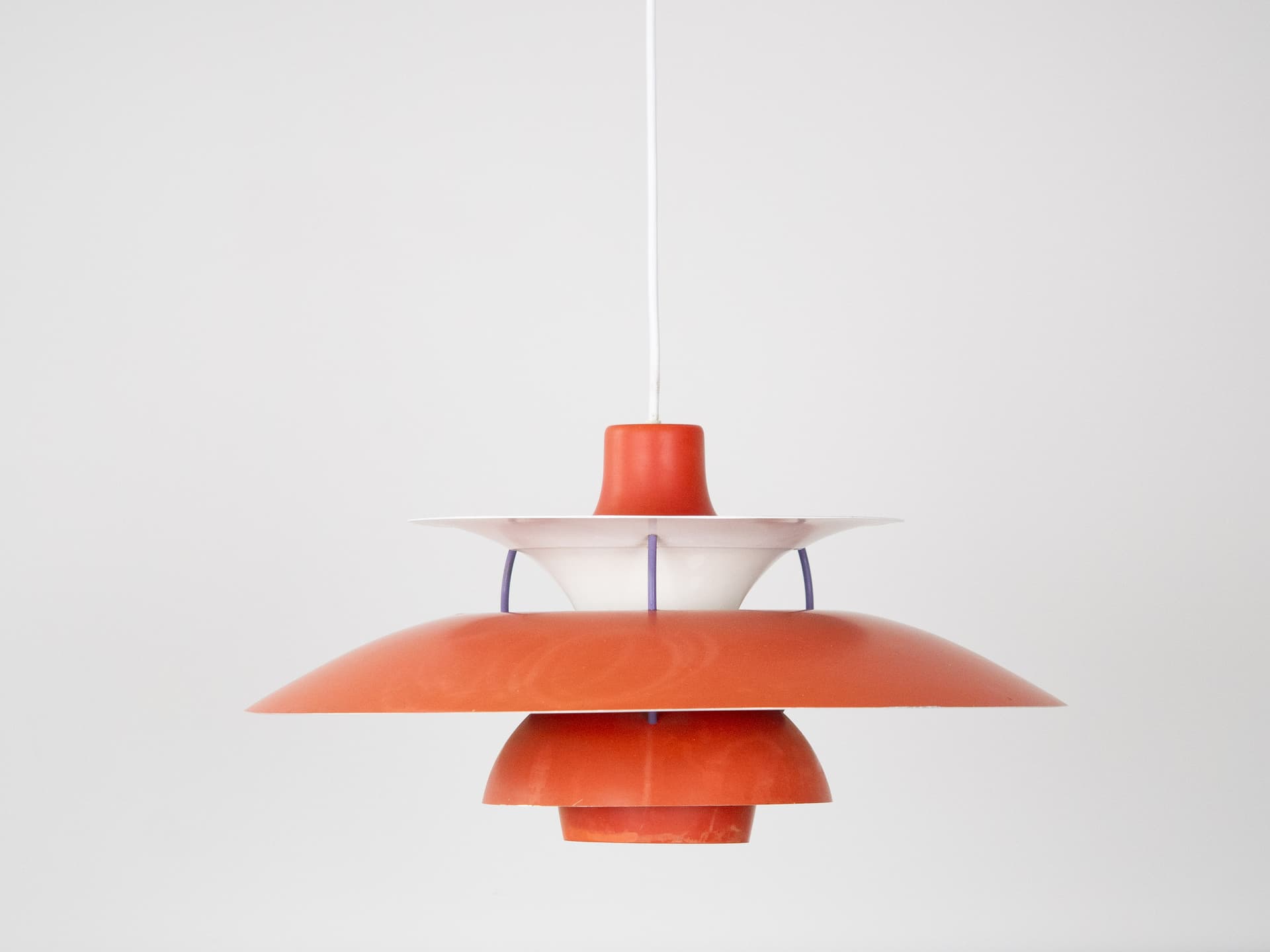 Pendant lamp PH 5, red aluminum, by P. Henningsen, Louis Poulsen, Denmark, 1980s. - 302501