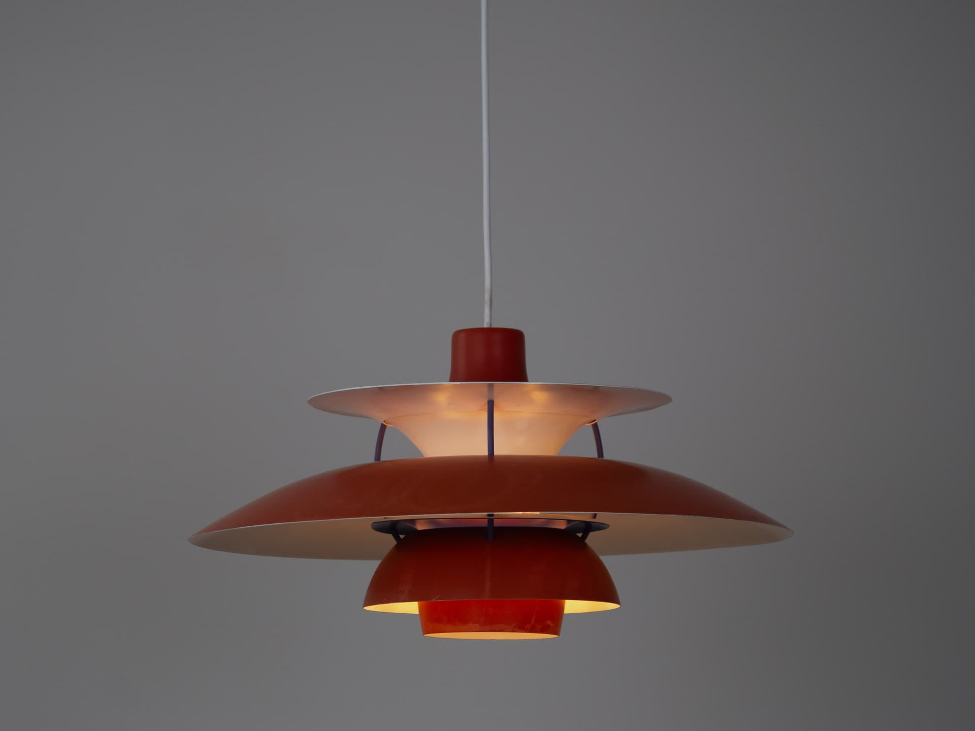 Pendant lamp PH 5, red aluminum, by P. Henningsen, Louis Poulsen, Denmark, 1980s. - 302500