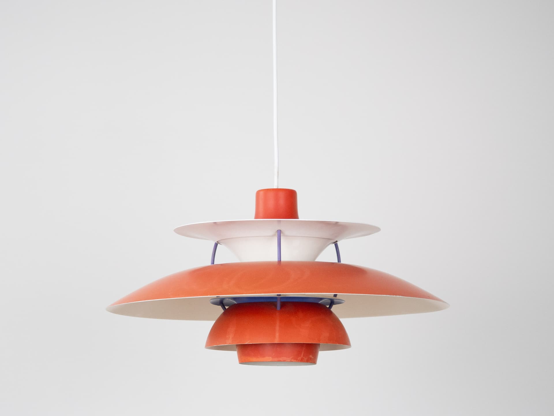 Pendant lamp PH 5, red aluminum, by P. Henningsen, Louis Poulsen, Denmark, 1980s. - 302502