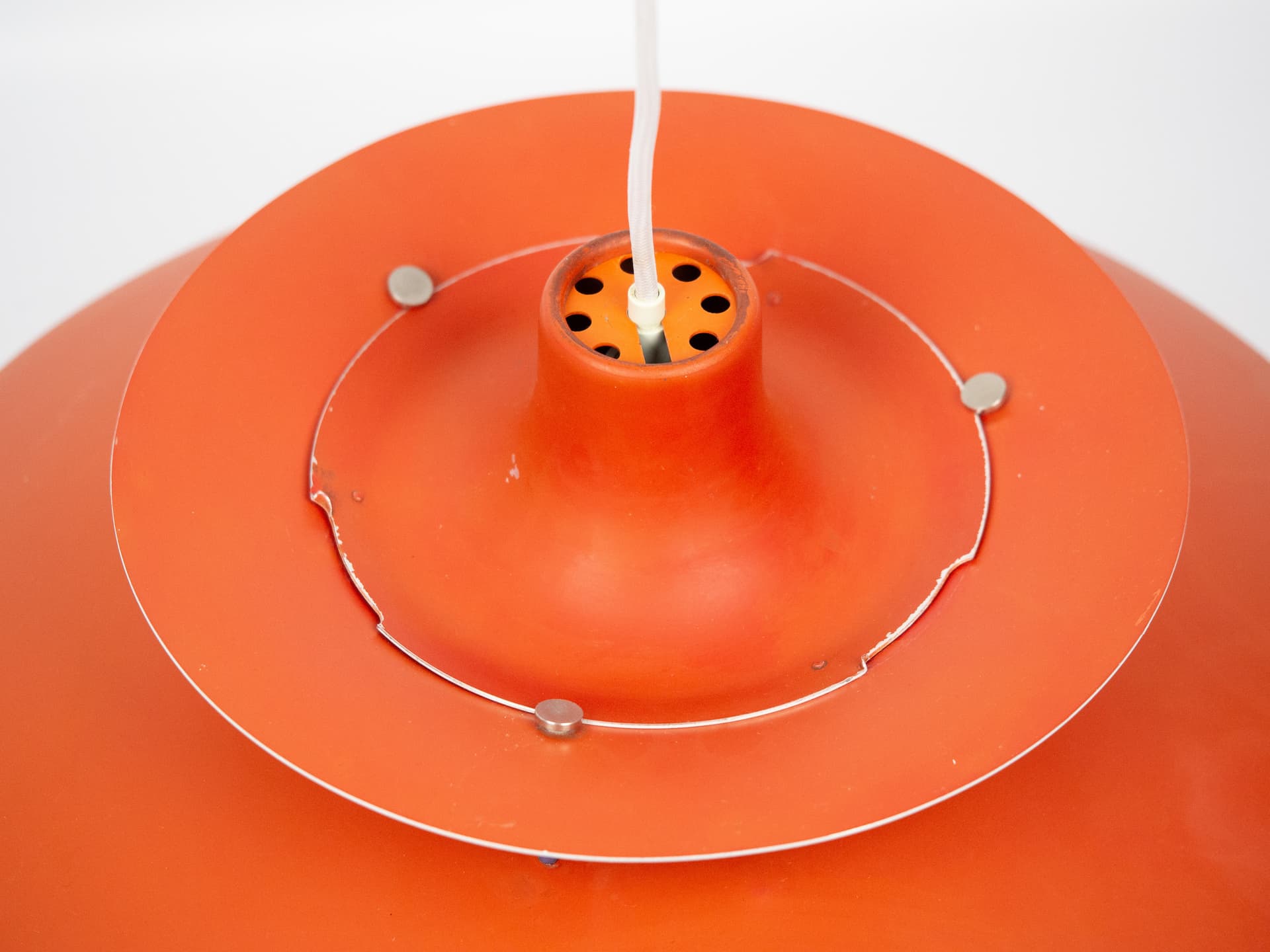 Pendant lamp PH 5, red aluminum, by P. Henningsen, Louis Poulsen, Denmark, 1980s. - 302511