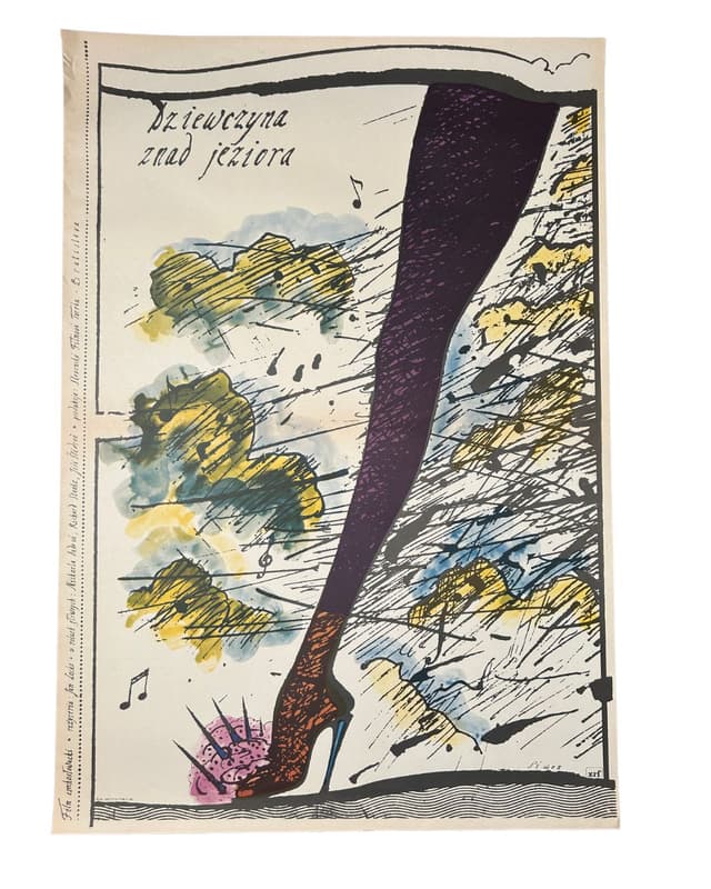 Plakat filmowy Dziewczyna znad jeziora, 68x97 cm, papier, aut. A. Piwoński, Polska, lata 80. - WYMIARY