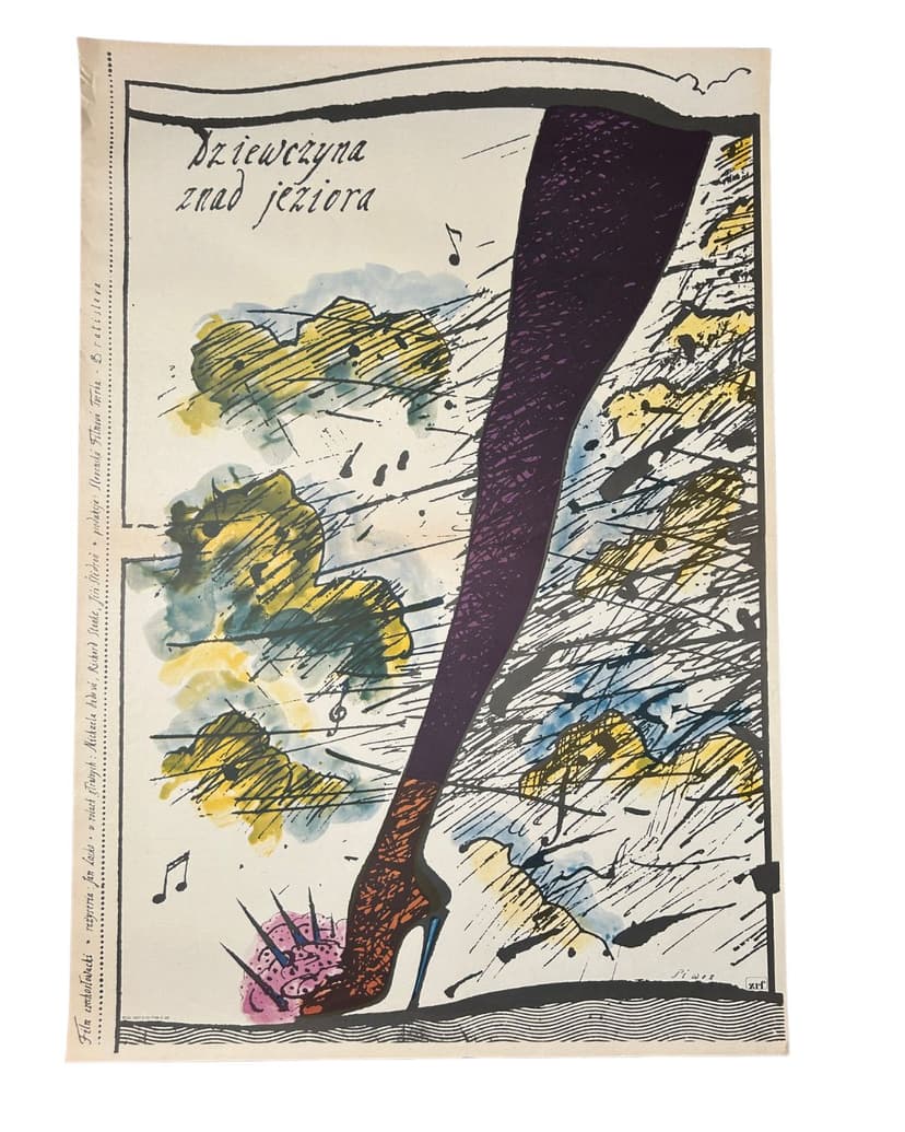 Plakat filmowy Dziewczyna znad jeziora, 68x97 cm, papier, aut. A. Piwoński, Polska, lata 80.