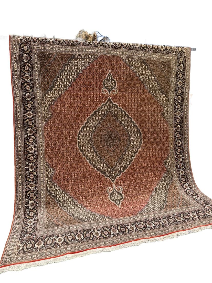Dywan Tabriz 320x250 cm, czerwony beżowy, wełna kaszmirowa jedwab, Iran