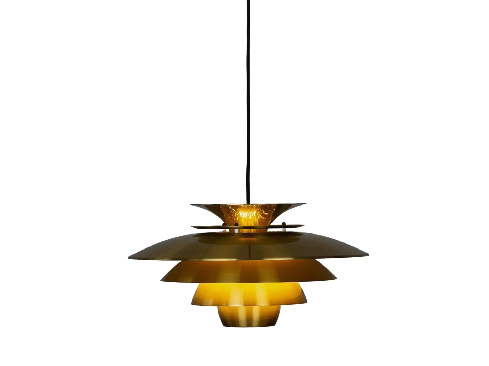 Pendant lamp, gold aluminium, by K. Wiborg, Jeka, Denmark, 1980s.