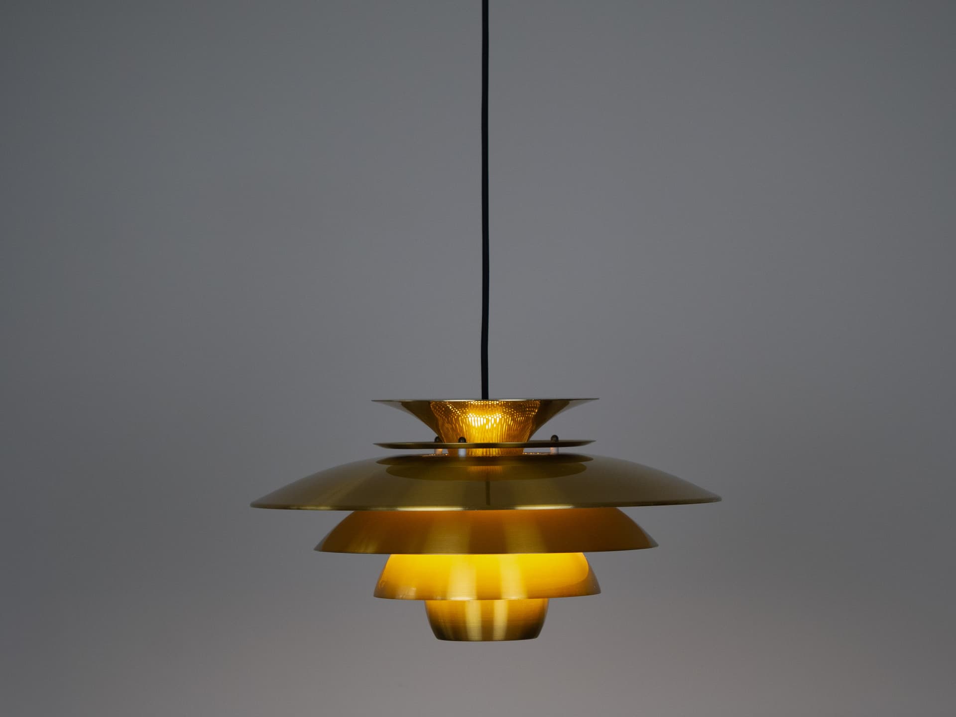 Pendant lamp, gold aluminium, by K. Wiborg, Jeka, Denmark, 1980s. - 302562