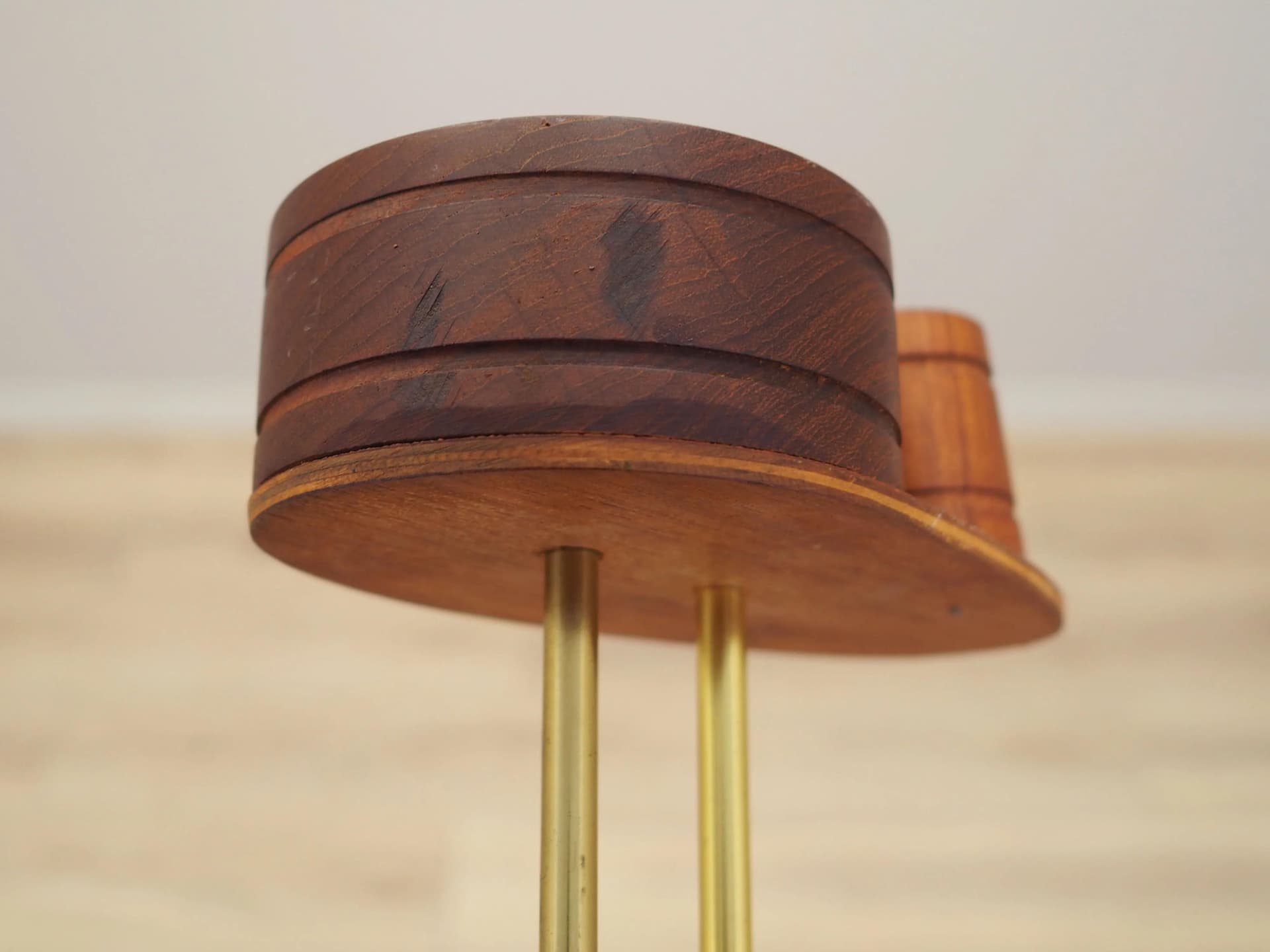 Popielniczka, teak brązowy, mosiądz złoty, Dania, lata 70. - 22294