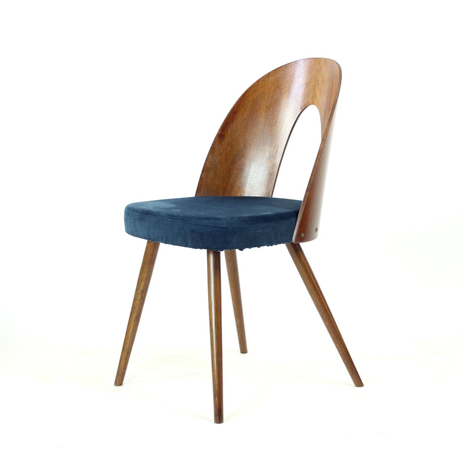 Set of Six Chairs, walnut, navy blue velvet, by A. Šuman, Tatra Nabytok, Czechoslovakia, 1960s. - 302760