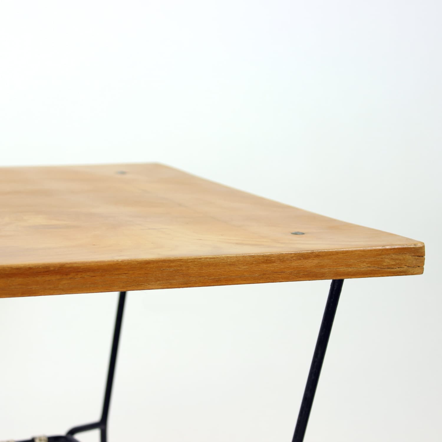 Coffee table, brown wood, black metal, white plastic, Czechoslovakia, 1960s. - 302771