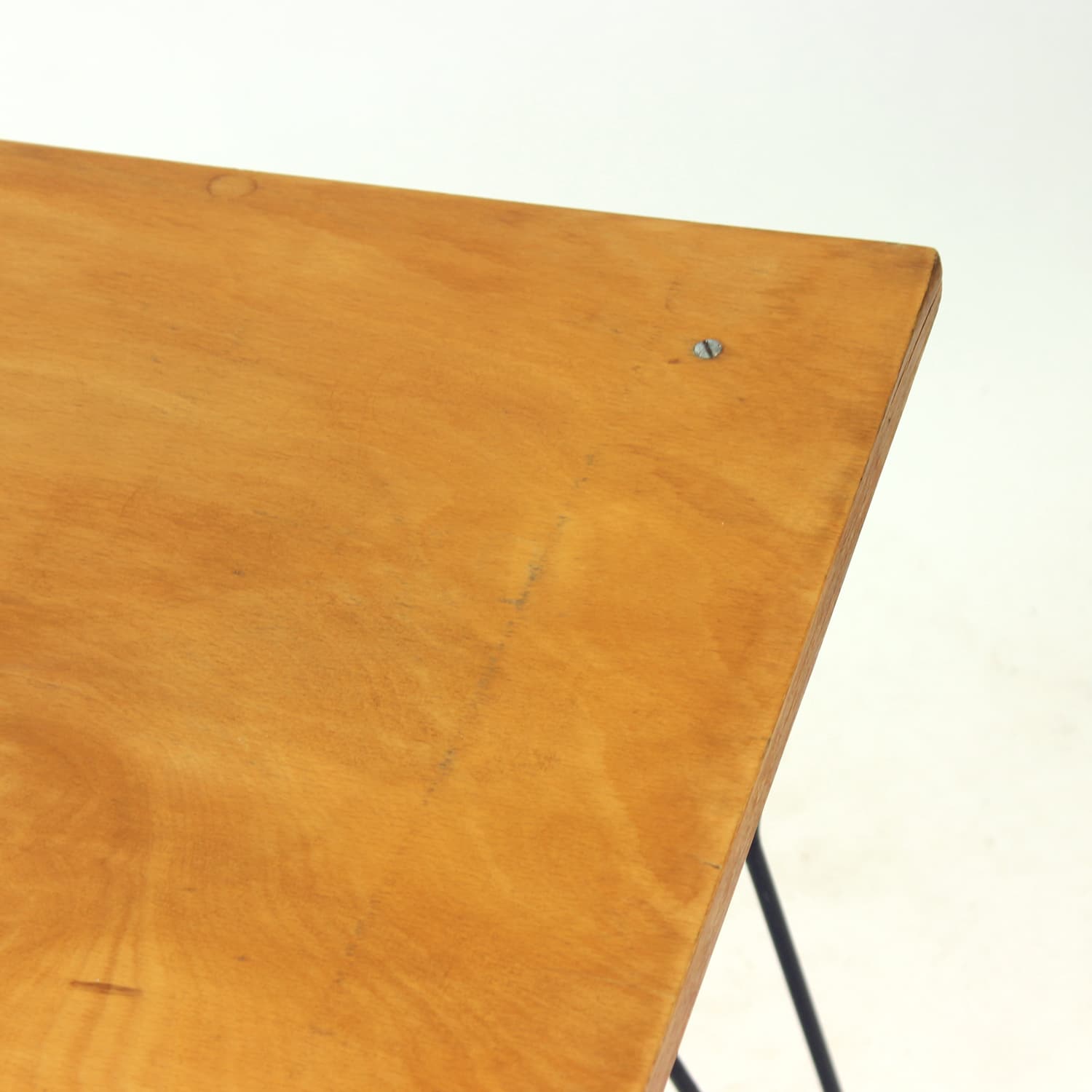 Coffee table, brown wood, black metal, white plastic, Czechoslovakia, 1960s. - 302772