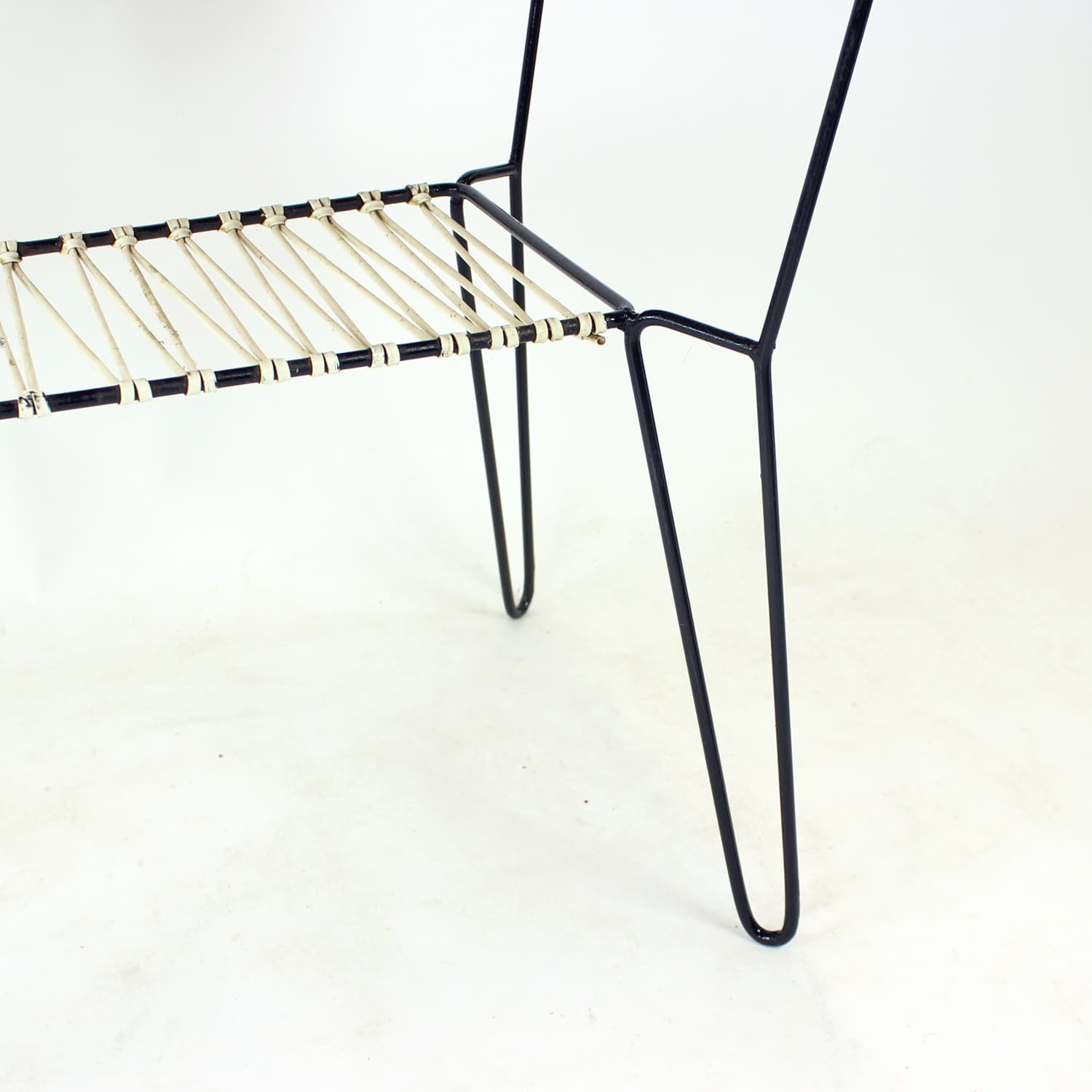 Coffee table, brown wood, black metal, white plastic, Czechoslovakia, 1960s. - 302779