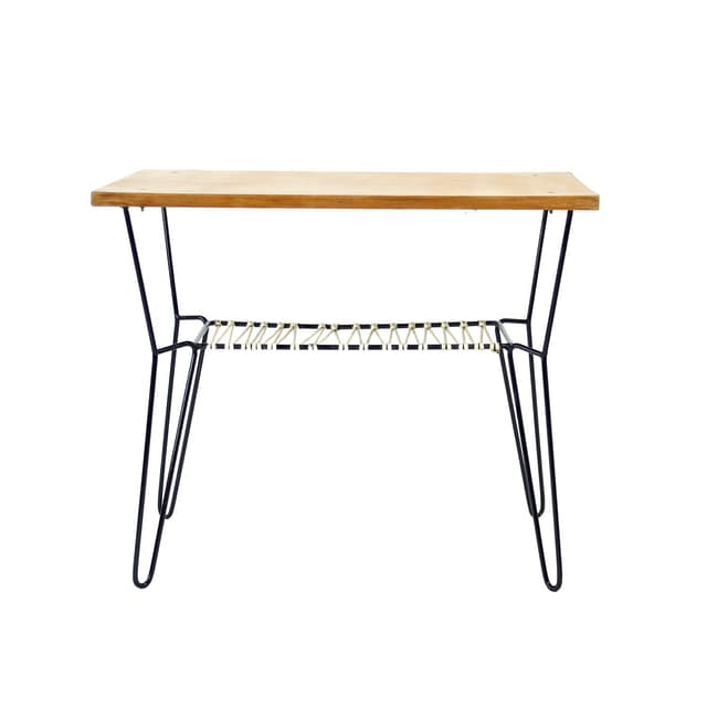 Coffee table, brown wood, black metal, white plastic, Czechoslovakia, 1960s. - DIMENSION